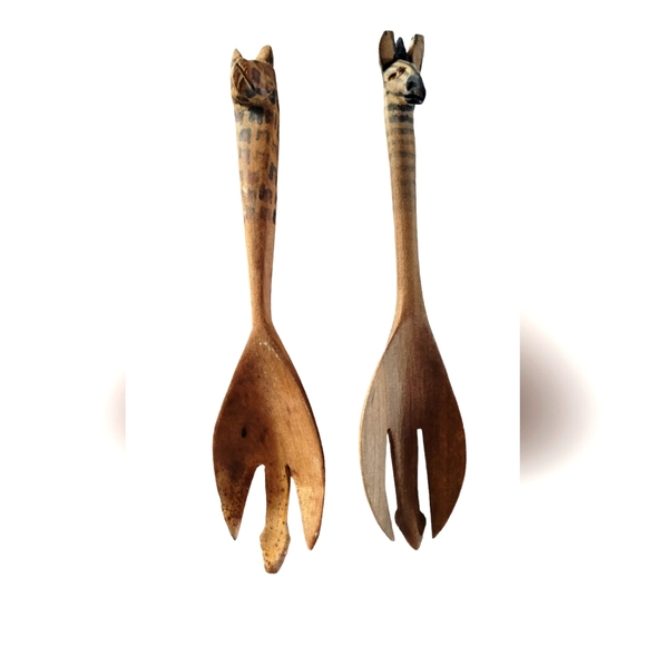 Vtg Wood Cheetah & Zebra Sporks - Picture 1 of 15